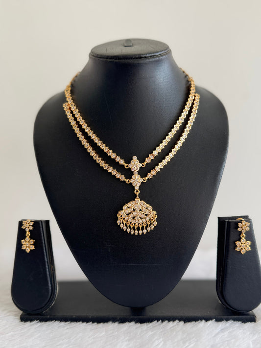 Gold tone AD white south indian style double layer necklace set dj-52210
