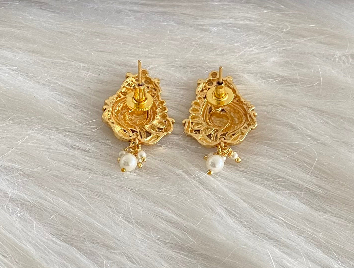 Antique gold tone pink-green-white stone peacock stud/earrings dj-54628