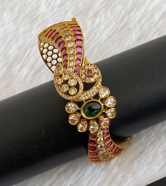 Matte finish kemp-green-white screw type peacock kada/bangle dj-53513