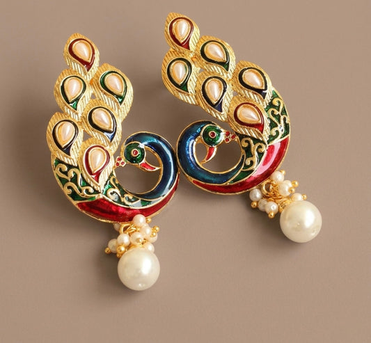 Matte finish pearl peacock earrings -dj07629