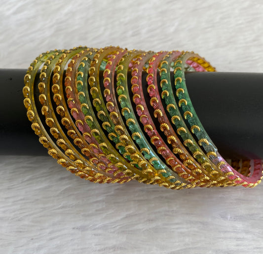 Set of 12 multi color glass bangles(2.8) dj-52880