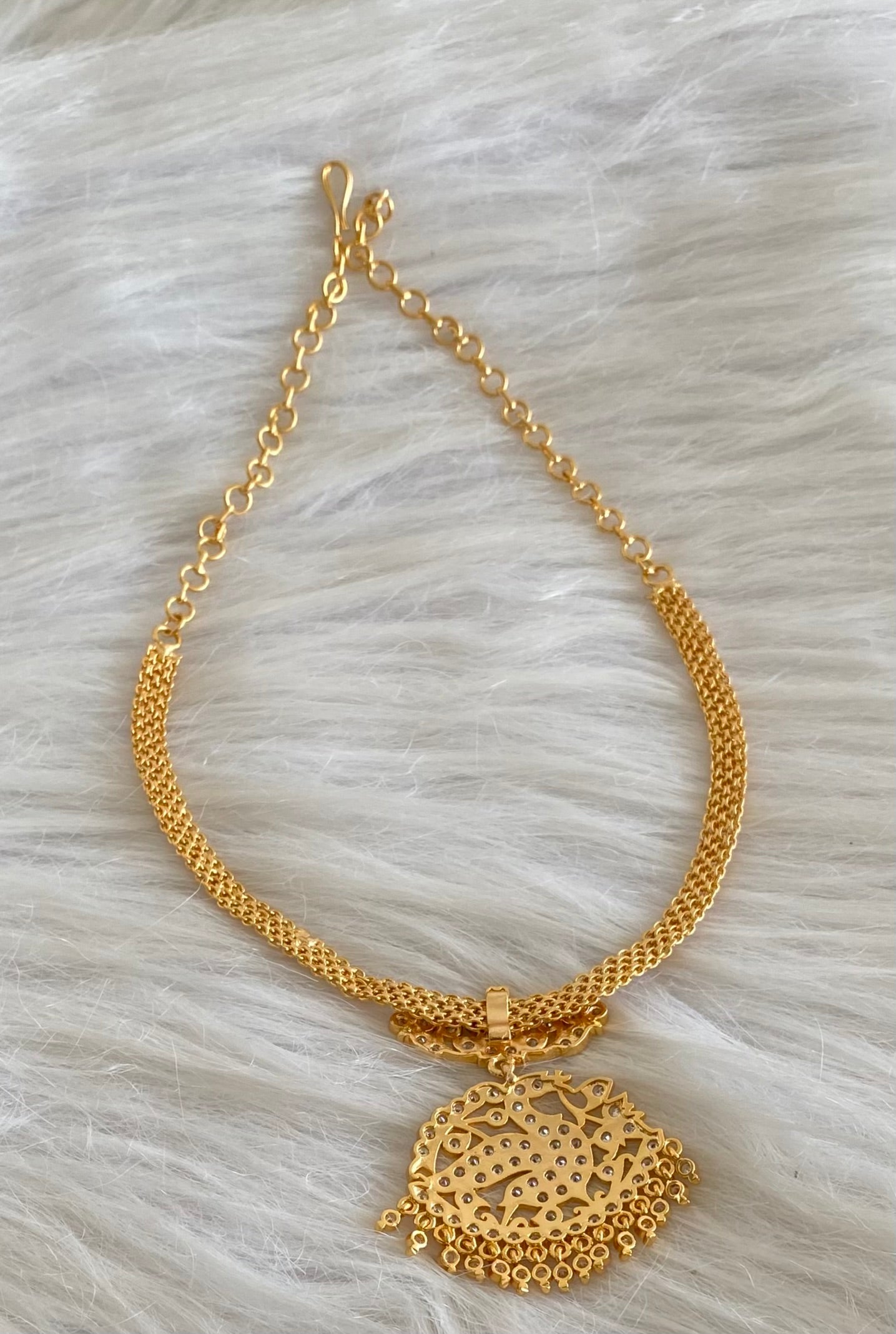 Gold tone south indian AD white swan attigai/necklace dj-53897