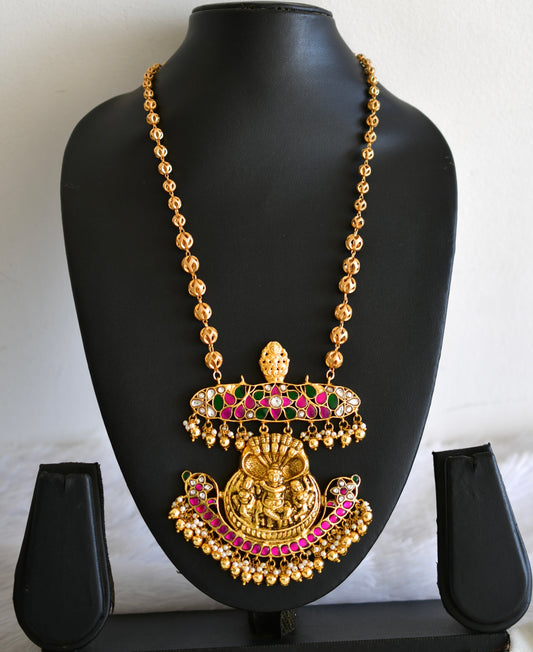 Antique gold tone pink-green kundan jadau Shri Krishna pendant necklace dj-52604