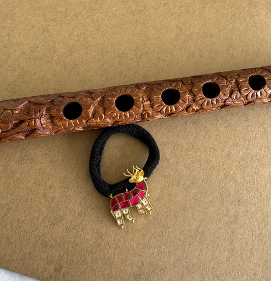 Matte finish pink-white kundan jadau deer hair band dj-51516