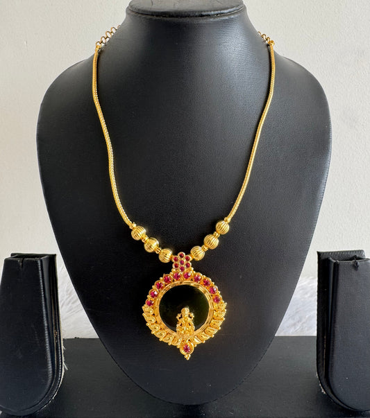 Gold tone pink-green kerala style round kodi Lakshmi necklace dj-51704