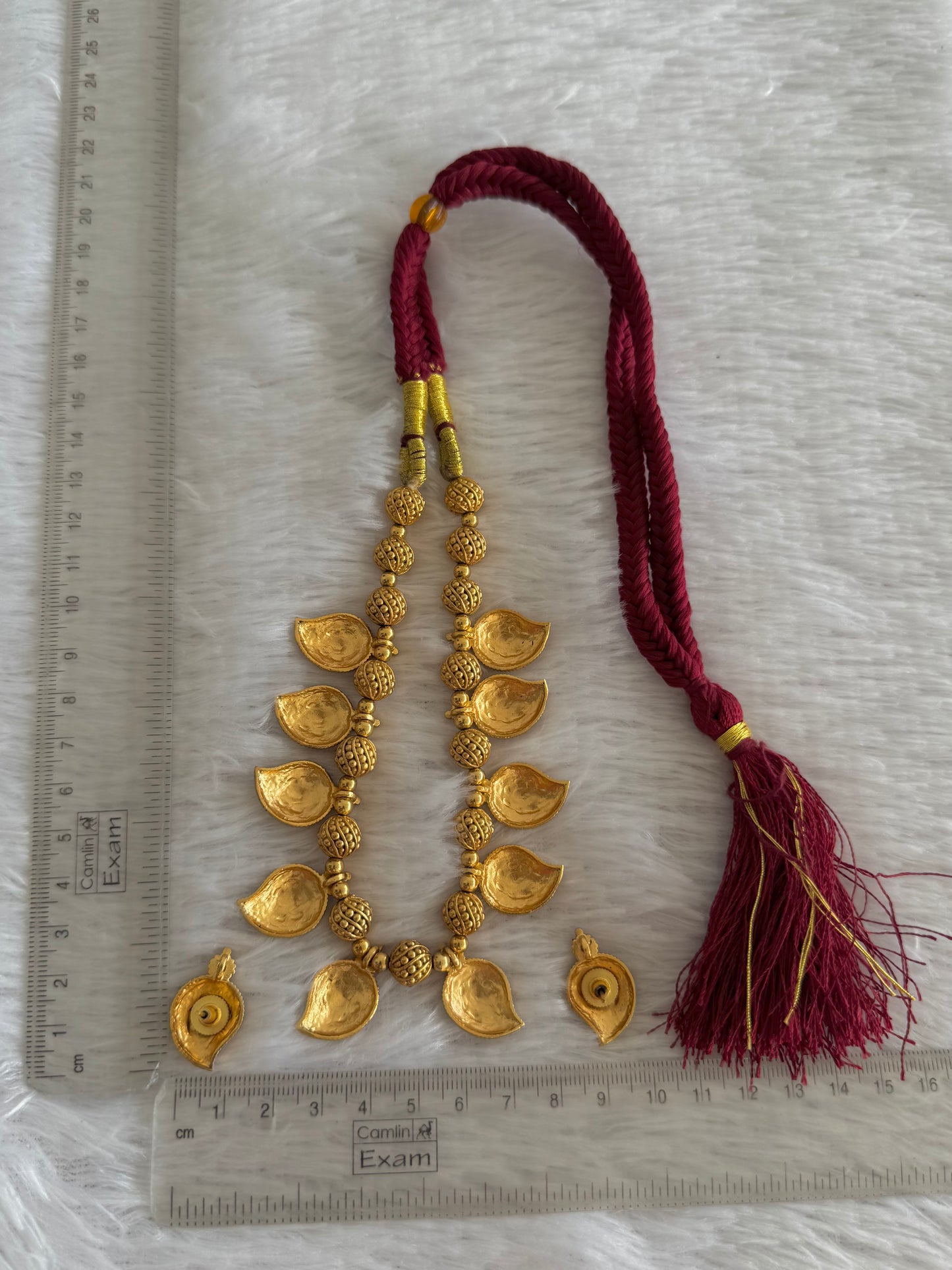 Matte finish Navarathna Nakshi mango necklace set dj-52139
