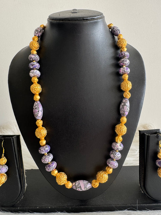 Matte finish purple beaded necklace set dj-51118