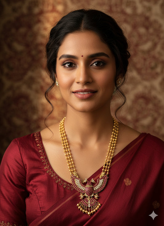 Gold tone pink-white kundan jadau ganda berunda necklace dj-52309