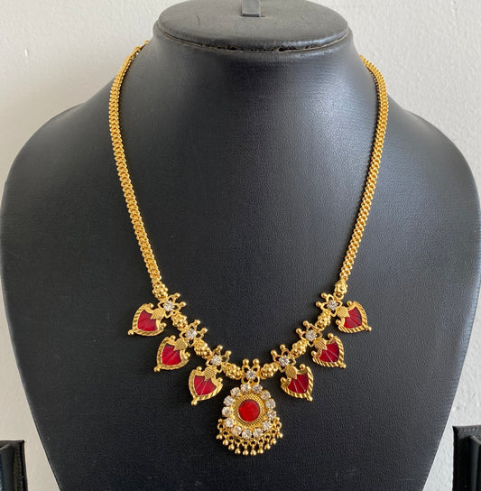 Gold tone white-red palakka necklace dj-53067