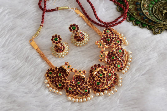 Gold tone kemp-green Shri Naagar necklace set dj-52354