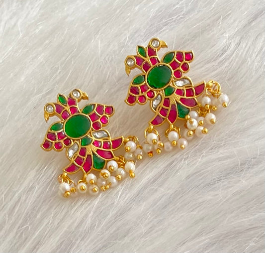 Gold tone kundan jadau gandaberunda earrings dj-54255