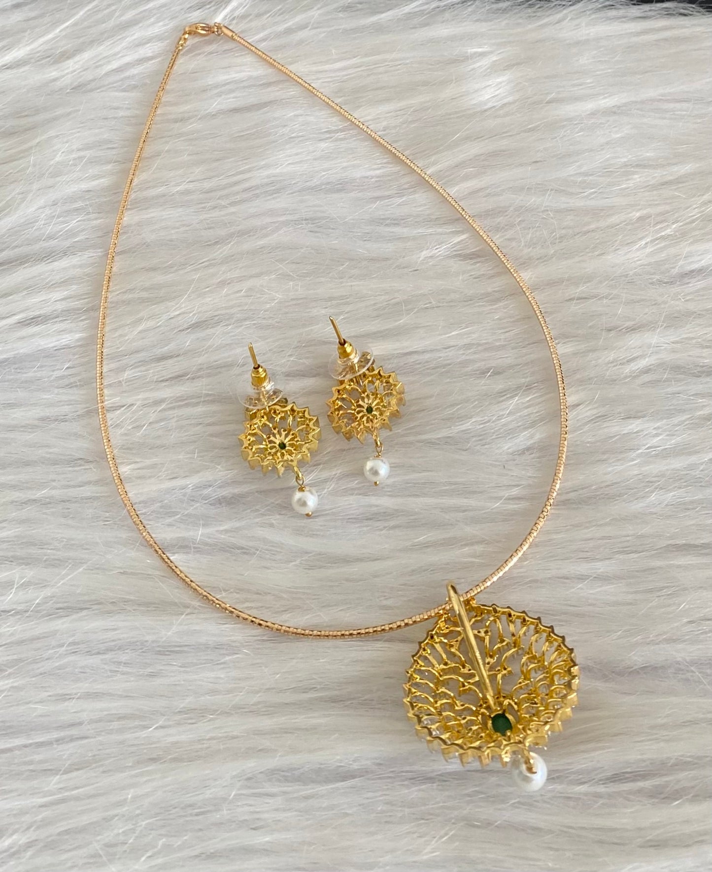 Two tone cz white-green pearl pendant set with kanti necklace dj-54246