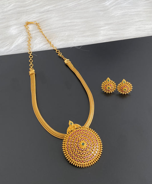 Antique gold tone kemp-green stone round pendant necklace set dj-54268