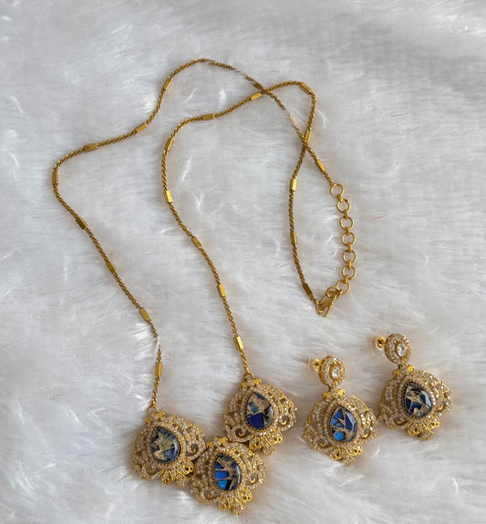 Antique gold tone blue-gold fire stone long chain set dj-51093