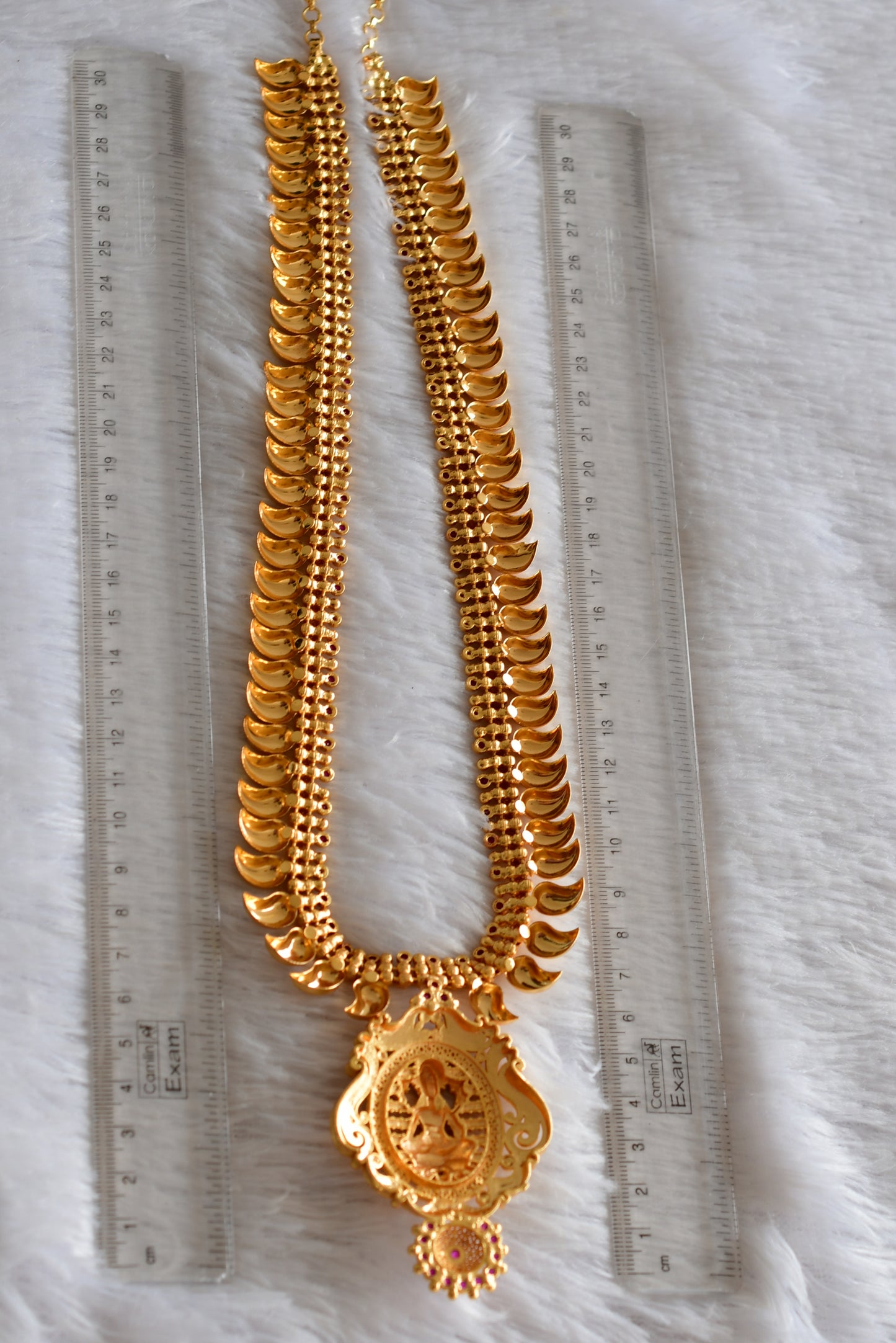 Gold look alike kerala style AD pink lakshmi mango haar dj-51953