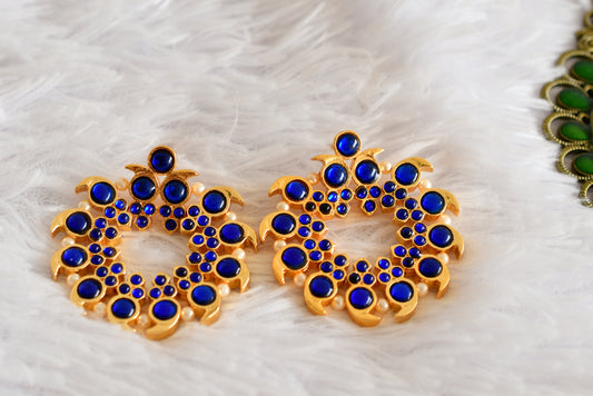 Gold tone blue pearl mango big earrings dj-52359