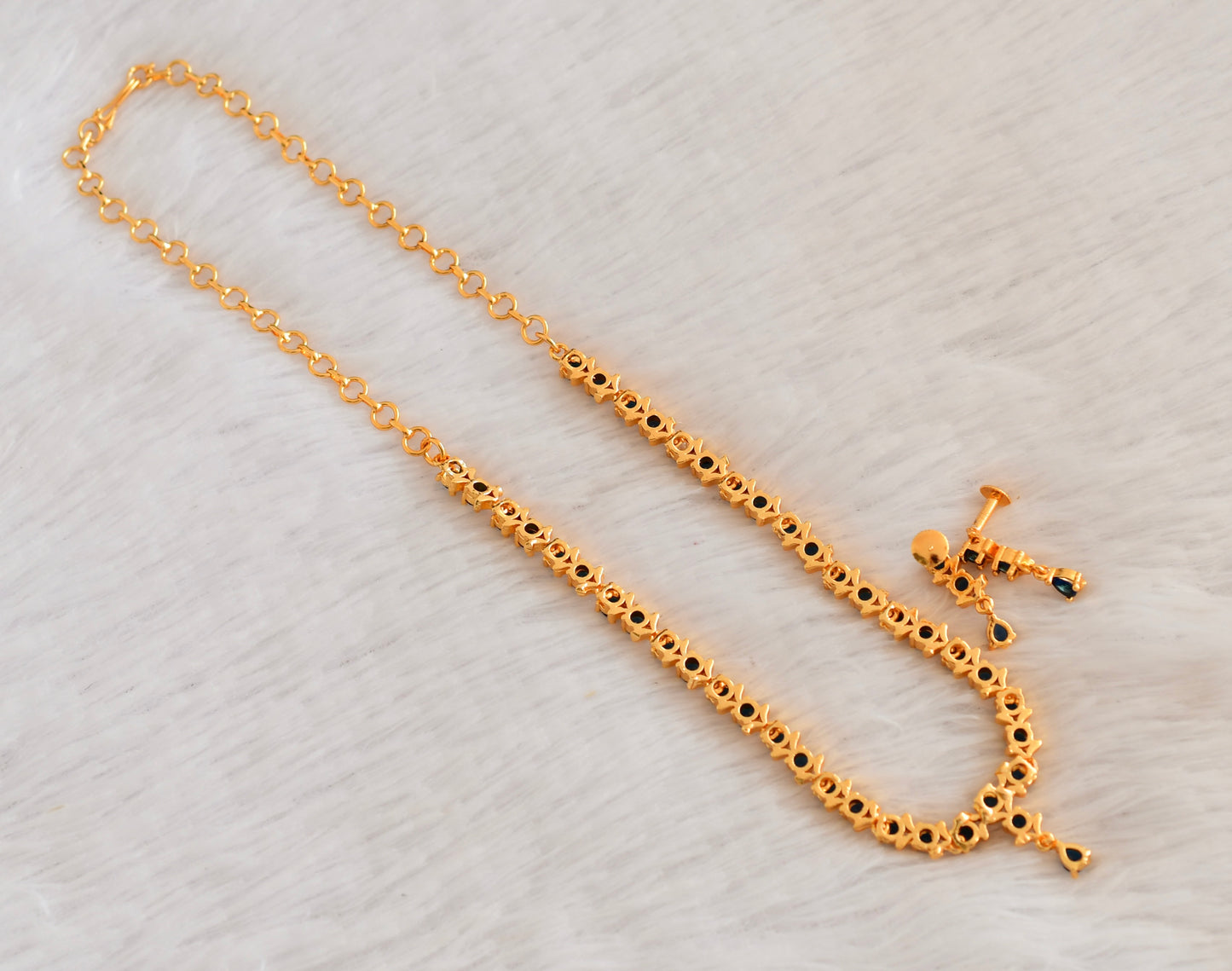 Gold tone AD blue necklace set dj-53307