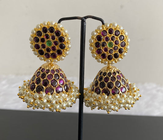 Gold tone precious kemp-green pearl jhumkka dj-50998