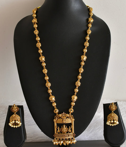 Antique gold tone pink-green lakshmi peacock haar set dj-52433