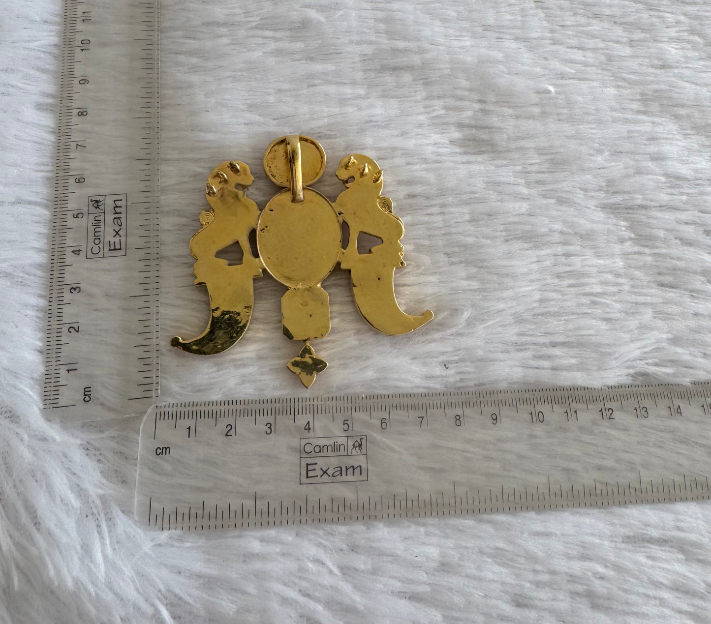 Antique gold tone pink-green-white kundan jadau Simha pendant dj-51589