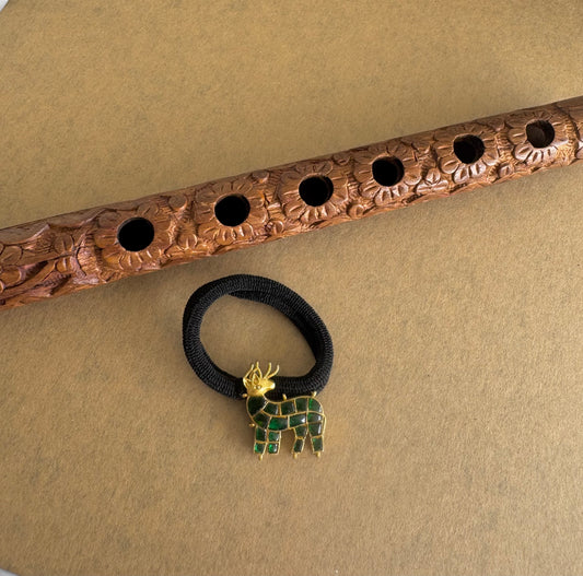 Matte finish green kundan jadau deer hair band dj-51519