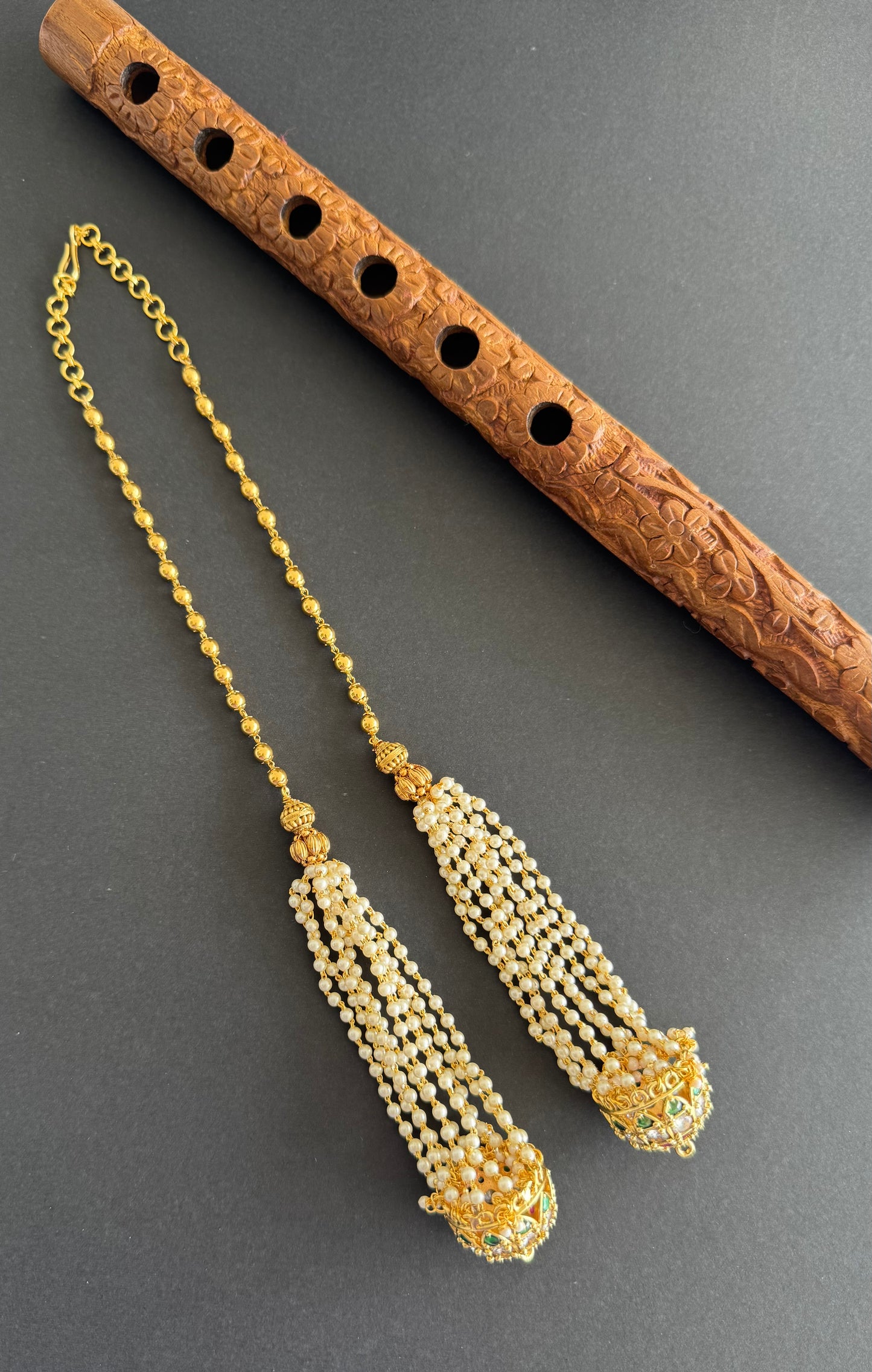 Matte finish kemp-green pearl jhumkka chain for pendants dj-51460