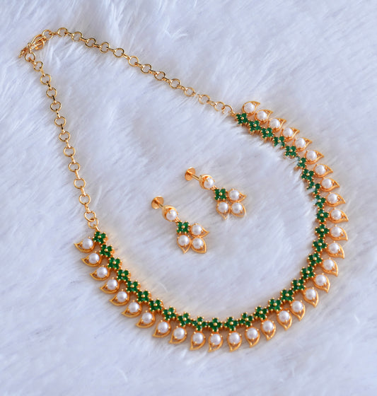 Gold tone green stone pearl mango necklace set dj-53035