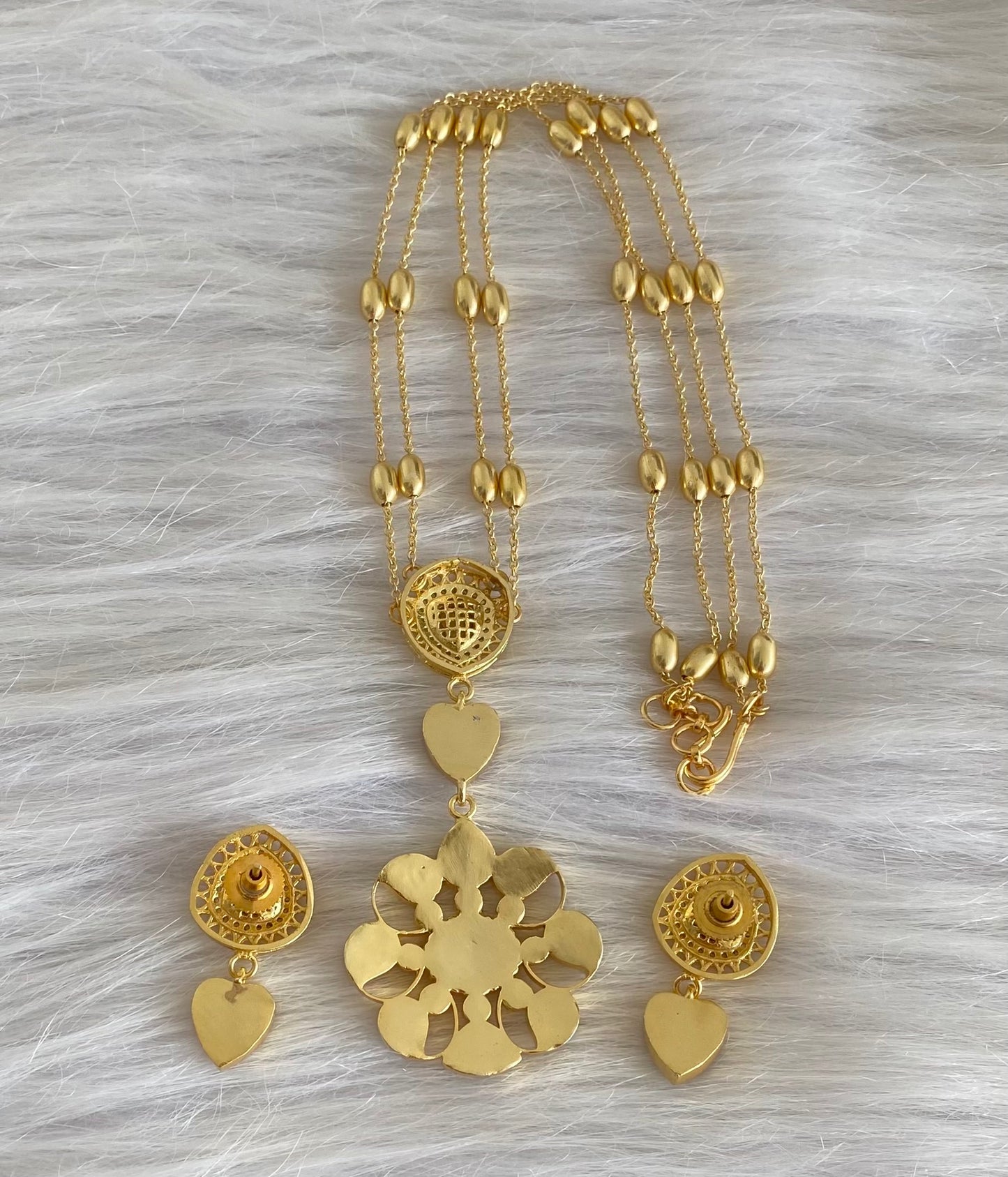Gold tone navarathna double layer kundan jadau necklace set dj-54184