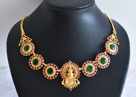 Gold tone pink-green kerala style kathakali necklace dj-53092