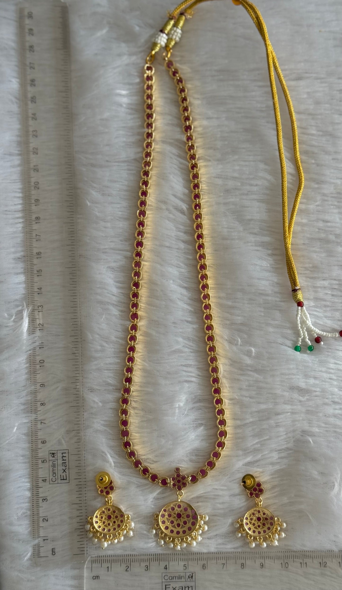 Gold tone ruby South Indian style haar set dj-51676