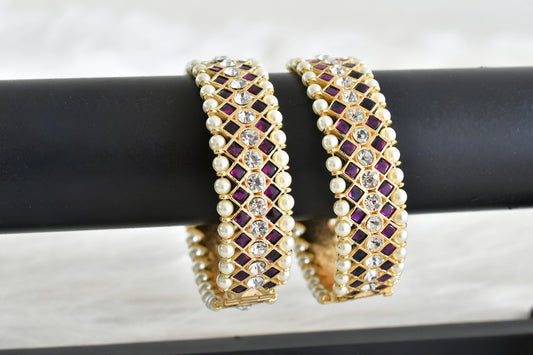 Gold tone precious kemp-white pearl screw bangles(2.8) dj-53374