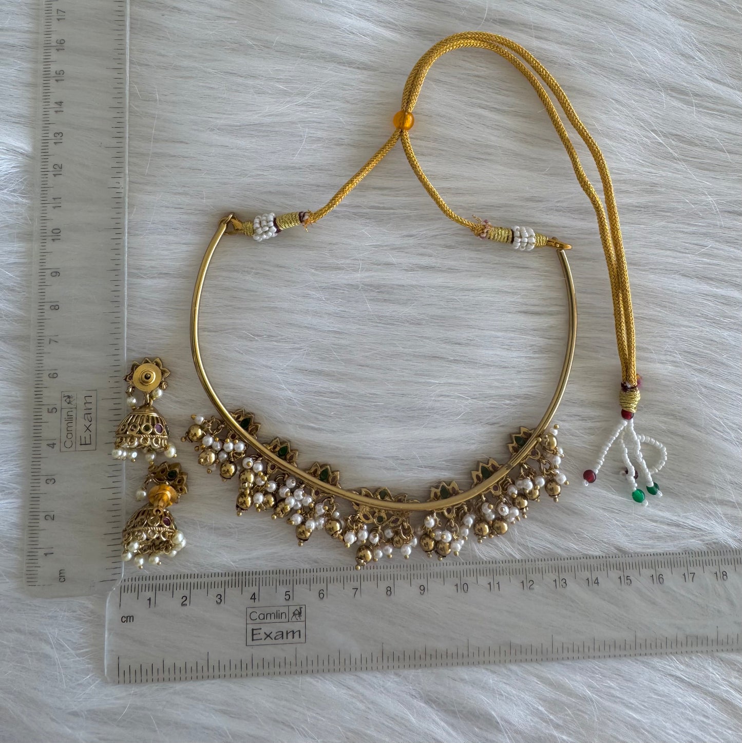 Matte finish kemp-green-white lotus hasli necklace set dj-46608