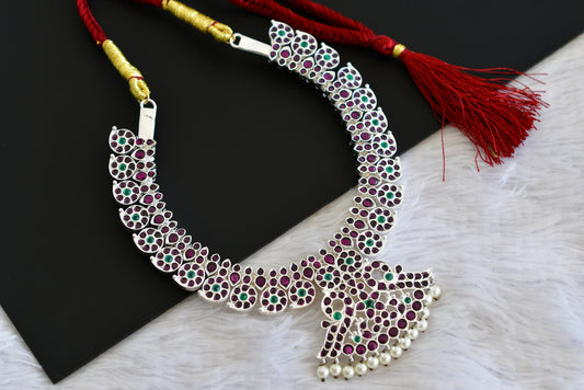 Silver tone precious kemp-green pearl mango necklace dj-52514