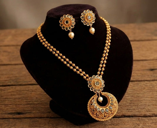 Matte finish black flower bali necklace set-dj07791