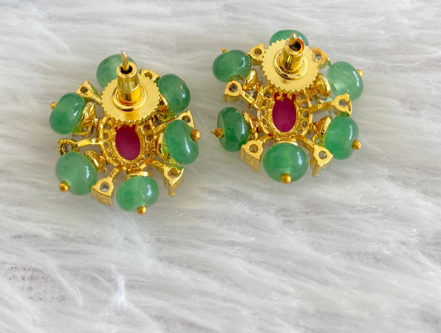 Two tone cz ruby stone green beaded stud/earrings dj-53561
