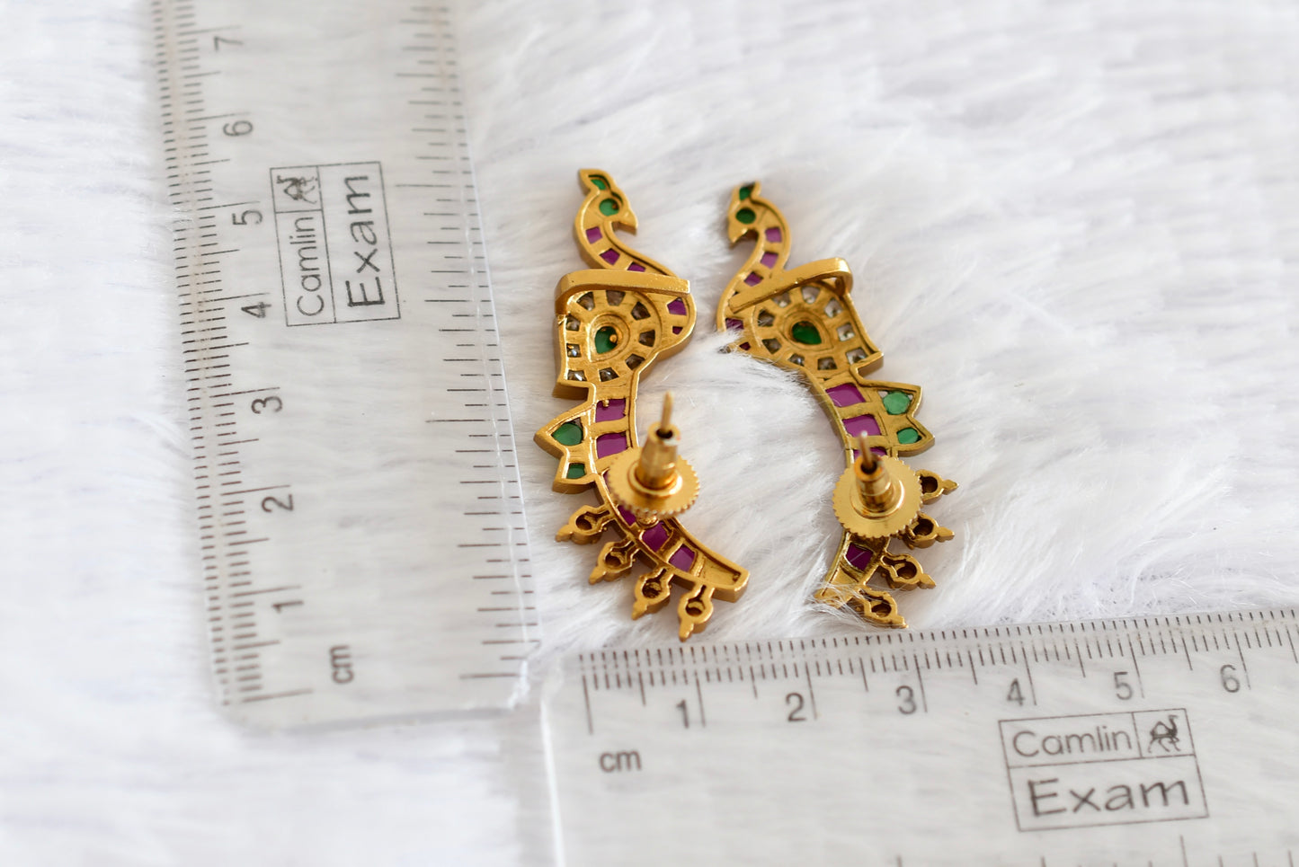 Matte finish kemp-green peacock khanpool earrings dj-52166
