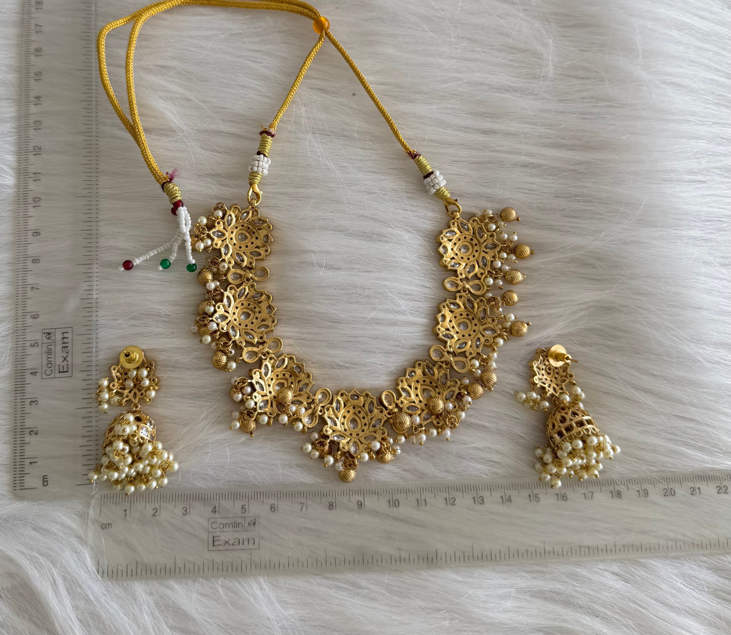 Matte finish white lotus necklace set dj-51220