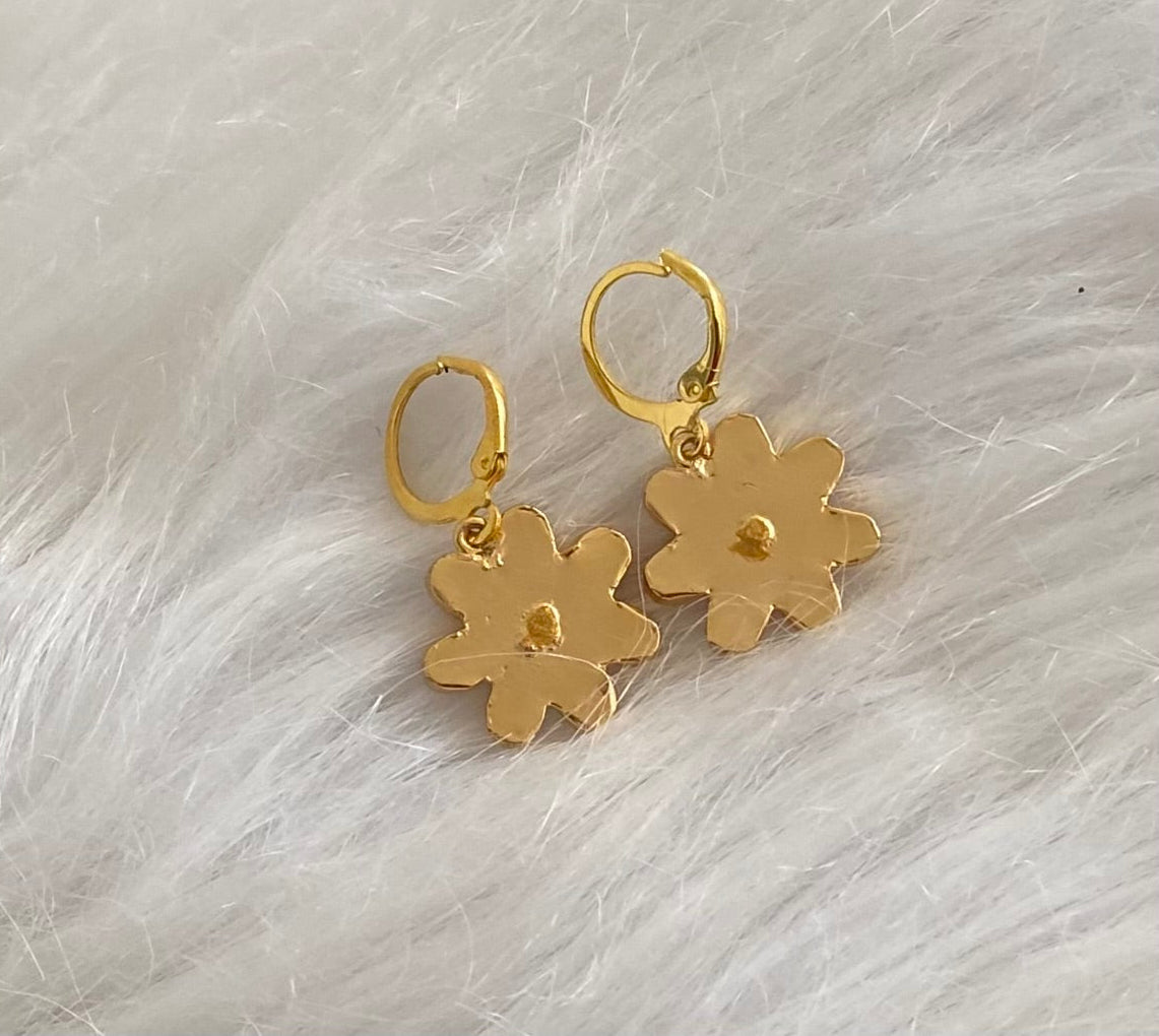 Gold tone pink-green flower hook earrings dj-54487