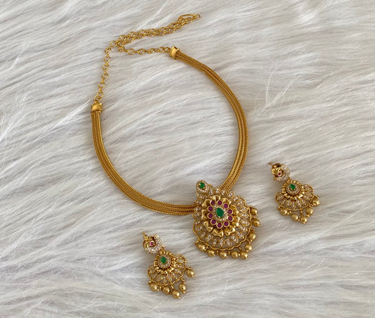 Antique gold tone kemp-green-white necklace set dj-54264