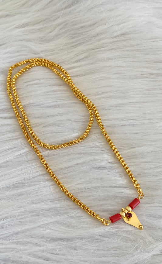 Gold tone 24 inches kerala style elakka thali coral mangalyam dj-54109