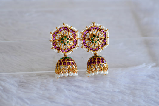 Matte finish cz kemp-green flower jhumkka dj-52550