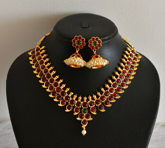 Gold tone kemp-green pearl mango necklace set dj-52351