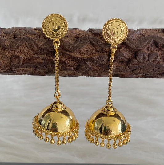 Gold tone kerala style coin long jhumkka dj-54302