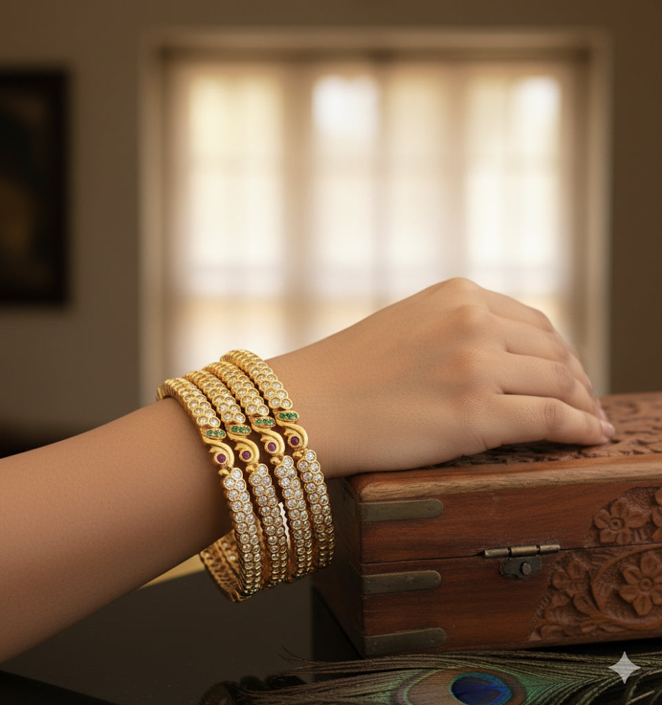 Matte Finish Set of Cz Ruby-Green Bangles (2.4) DJ28365