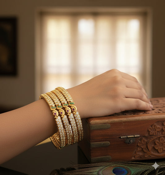 Matte Finish Set of Cz Ruby-Green Bangles (2.4) DJ28365