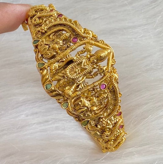 Antique gold tone lakshmi-mahavishnu screw type kada/bracelet dj-53972
