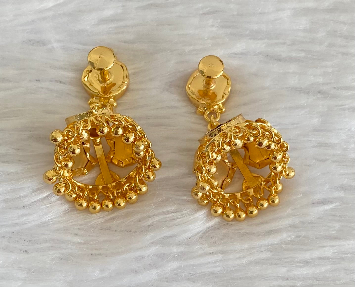 Gold tone kerala style red 3 petals of palakka jhumkka dj-53126