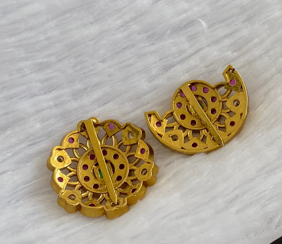 Antique gold tone small kemp-green-white flower sun moon hair jewel dj-53657