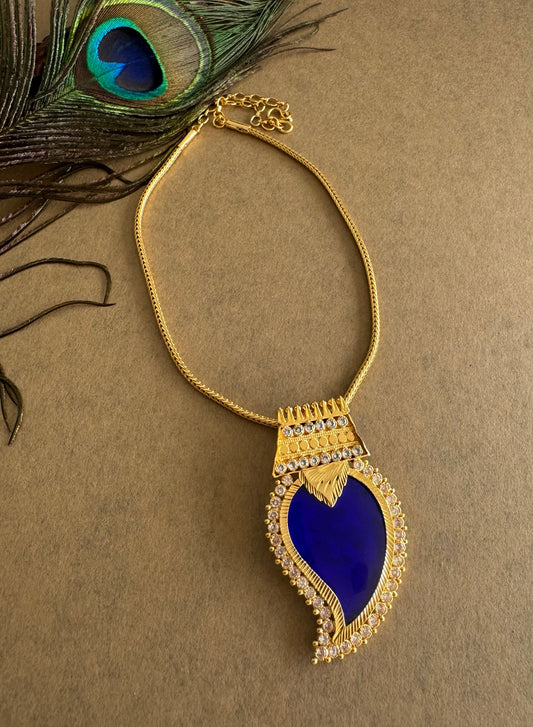 Gold tone blue-white kerala style mango kodi necklace dj-51695