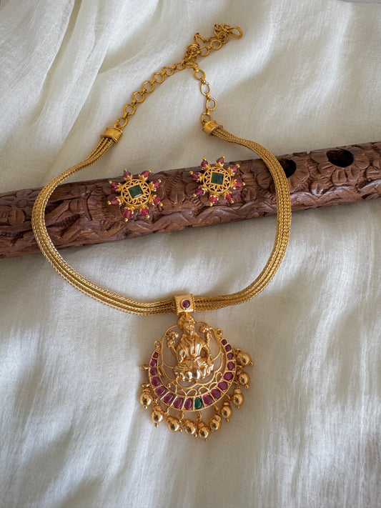 Matte finish kemp-green lakshmi necklace set dj-52612